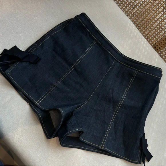 CINQ A SEPT Cotton Denim Shorts with Bows